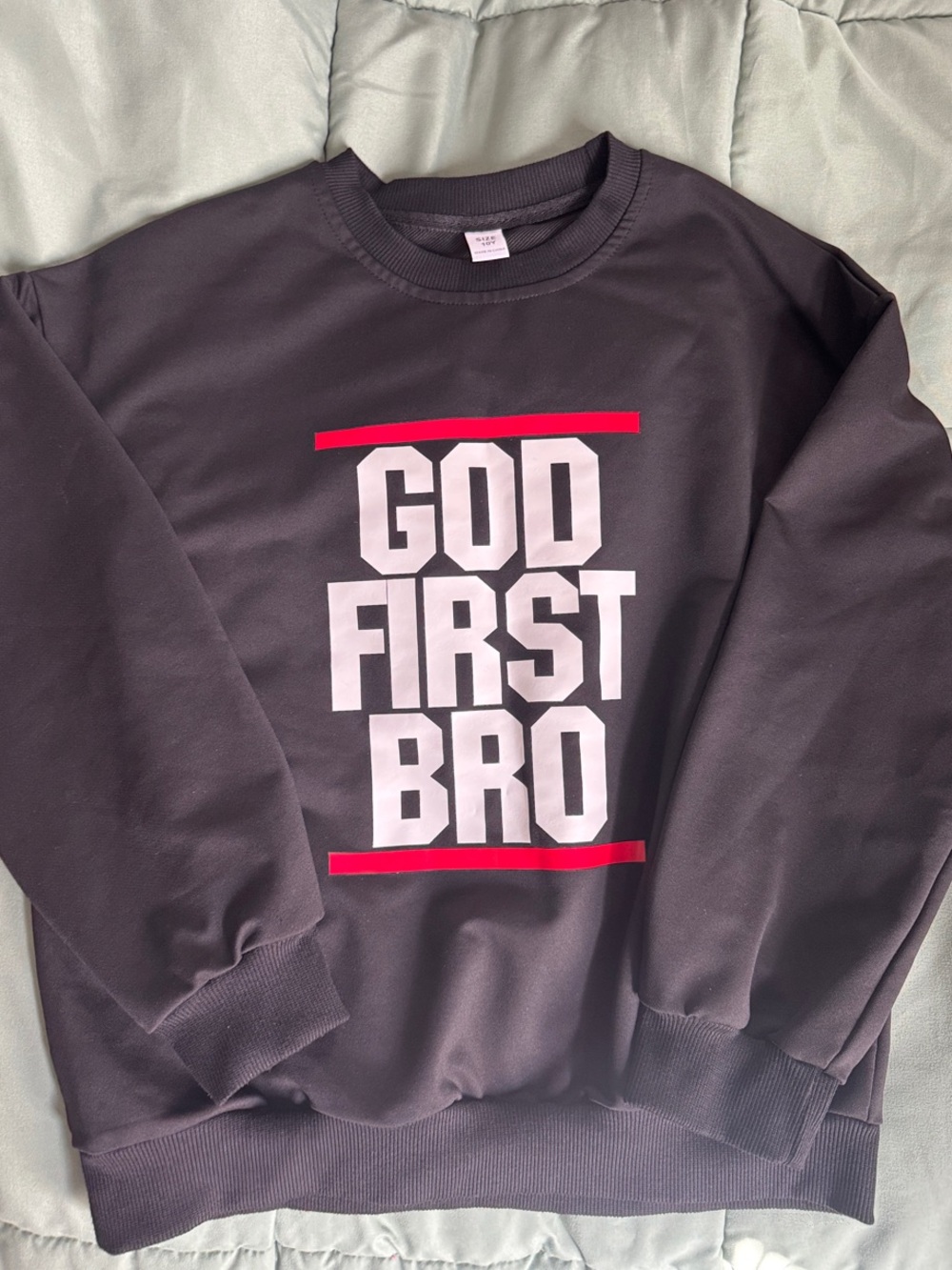 Kids Black 'God First Bro' Graphic Crew Sweatshirt - Picture 1 of 4